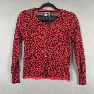 Too Fast Sweater Cardigan Womens Small Red Lace Skull Sheer Animal Print